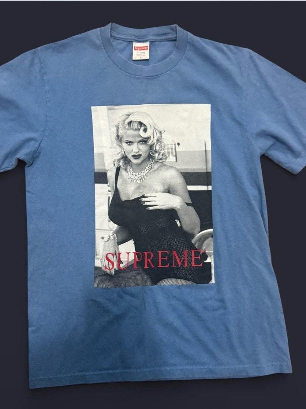 Supreme Light Blue Photo Graphic Tee with Red Logo